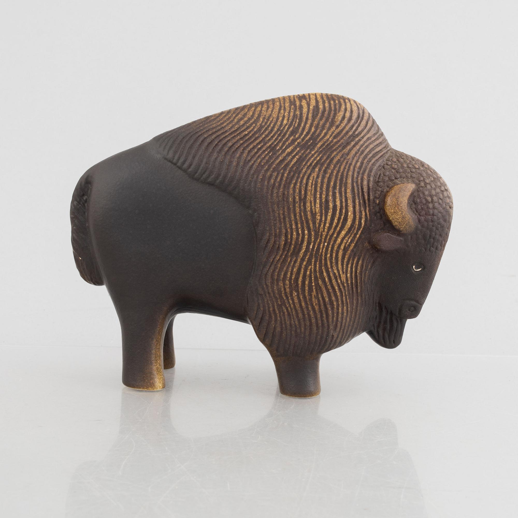 Lisa Larson, two stoneware figurines, 'Utter'(Otter) & 'Visent'(Wisent), WWF & Nordiska Kompaniet, Gustavsberg, 1975-87.