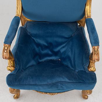 A pair of Louis XV style armchairs, 20th century.