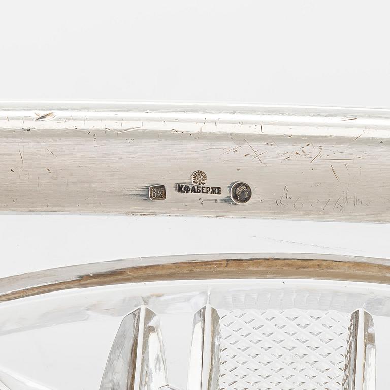Fabergé, a silver-mounted cut glass serving dish, Imperial Warrant mark, Moscow 1908-1917.