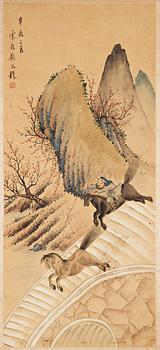 A Chinese scroll painting, unknown artist, late Qing dynasty.