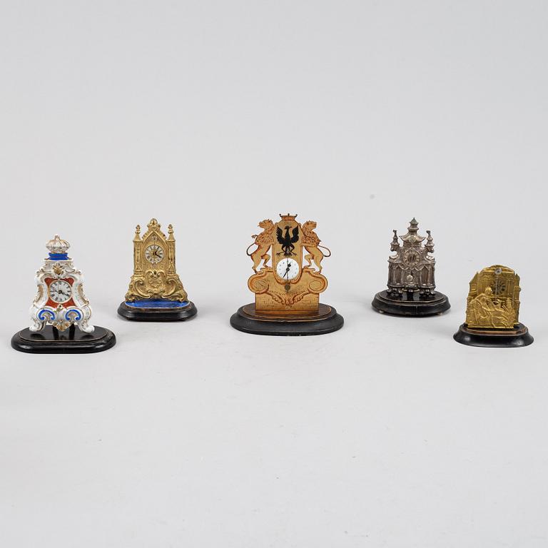 A set of five miniature timepieces from France and Germany, second half of the 19th Century.