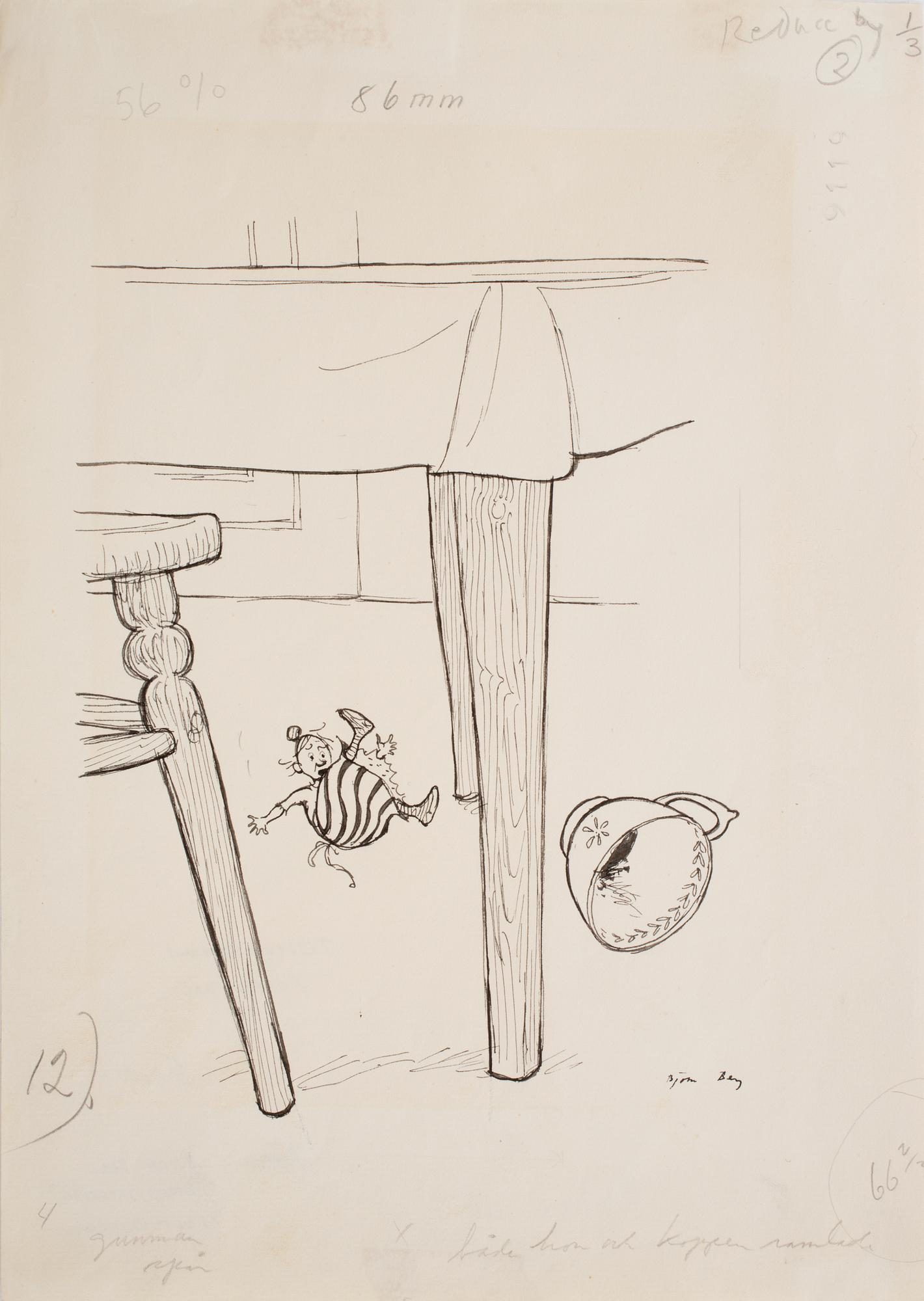 BJÖRN BERG, ink drawing from "Teskedsgumman" signed.