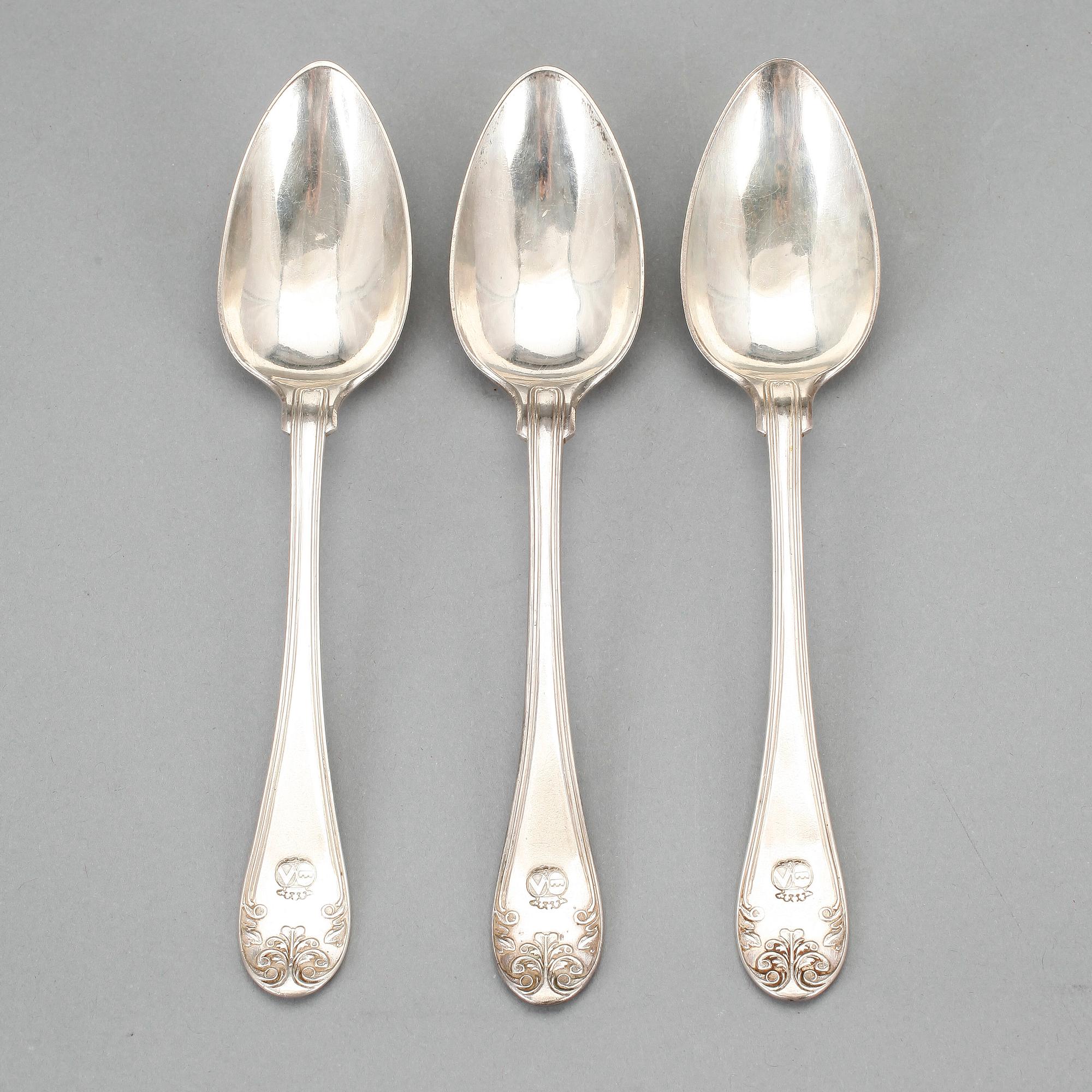 ALLIANSSKEDAR, 3 silver, Gustaf Folcker, Stockholm, 1841. Totalvikt ca 132 gram.