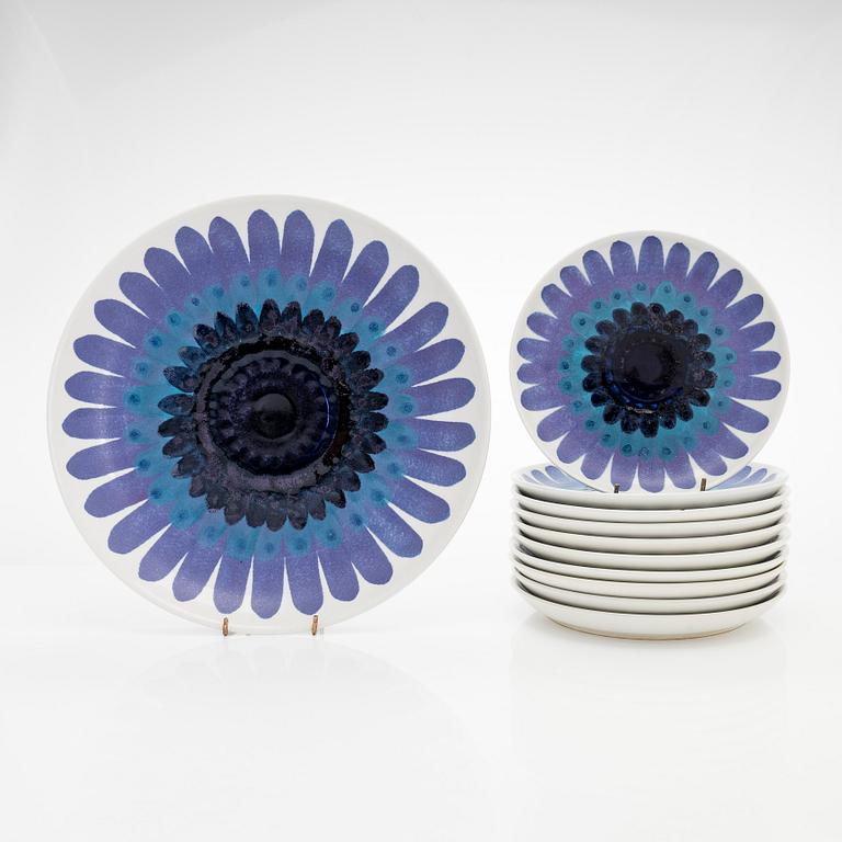 Hilkka-Liisa Ahola, a ceramic serving dish and ten side plates, signed HLA, Arabia Finland.