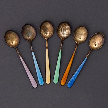 A set of enamelled gilt silver coffee spoons, mark of Tillander, Helsinki 1950.