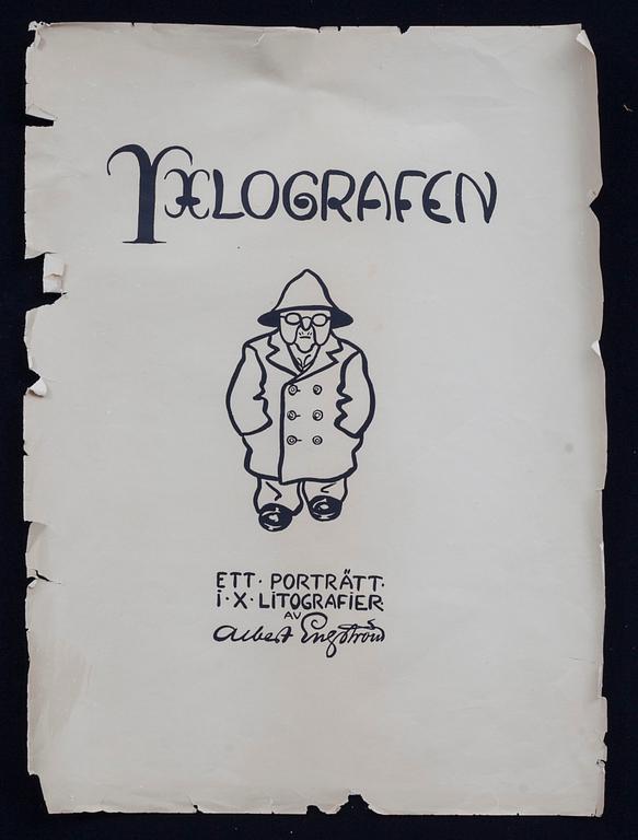 LITOGRAFIMAPP, 10 st. "Yxlografen", Albert Engström, tre signerade.