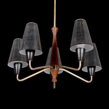A 1950s-60s five-armed pendant ceiling light.