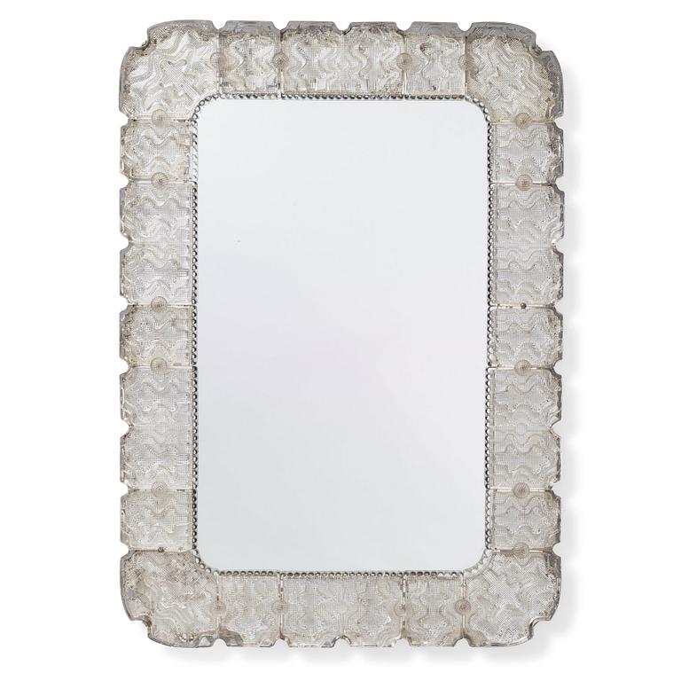 Carl Fagerlund, A Carl Fagerlund glass framed wall mirror, Orrefors, Sweden 1940-50's.