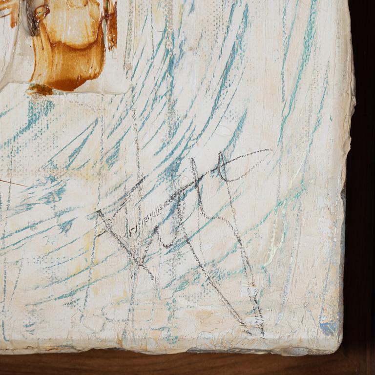 Eddie Figge, oil and metal on canvas, signed and dated 1963 verso.