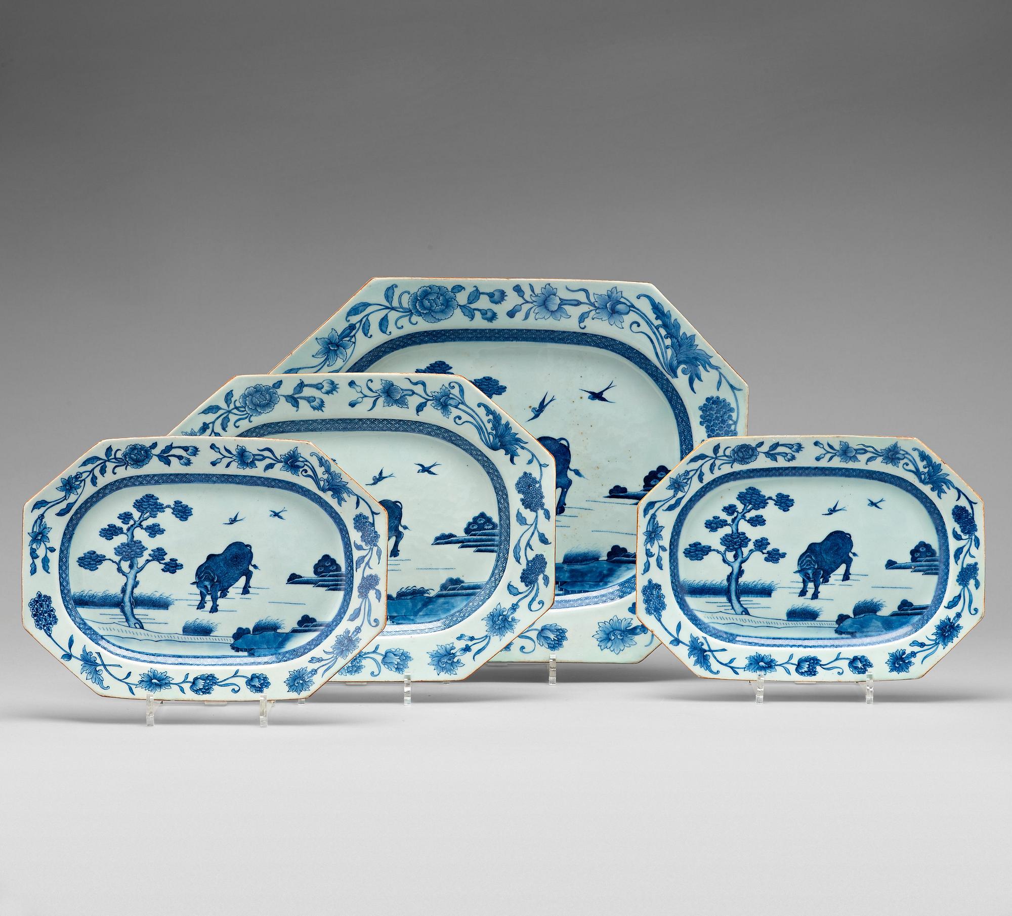 FAT, fyra stycken, kompaniporslin. Qingdynastin, Qianlong (1736-95).