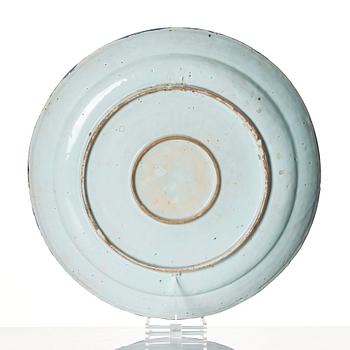 A large French faience dish, Rouen, 18th Century.