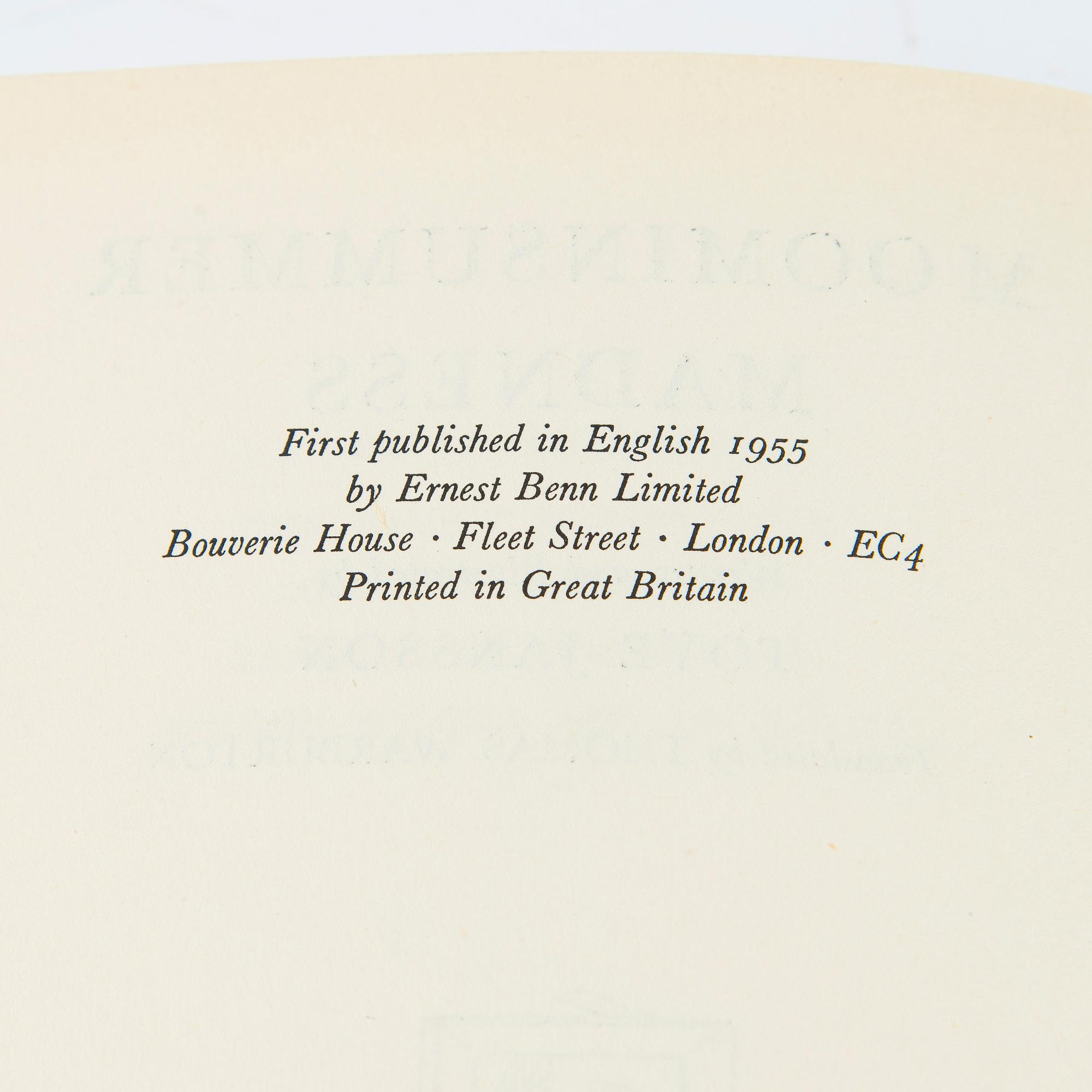 Tove Jansson, Bok 1 upplagan "Moominsummer Madness", Limited Ernest Benn London 1955.