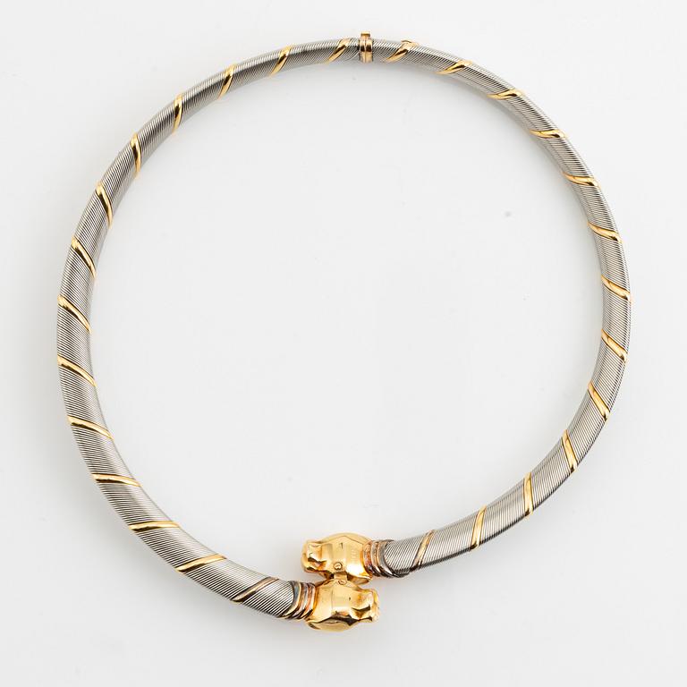 An 18K gold and steel Cartier "Panthère" necklace.