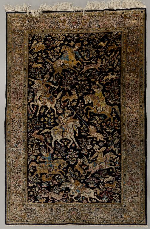 An old sik Ghom carpet ca 210 x 140 cm.
