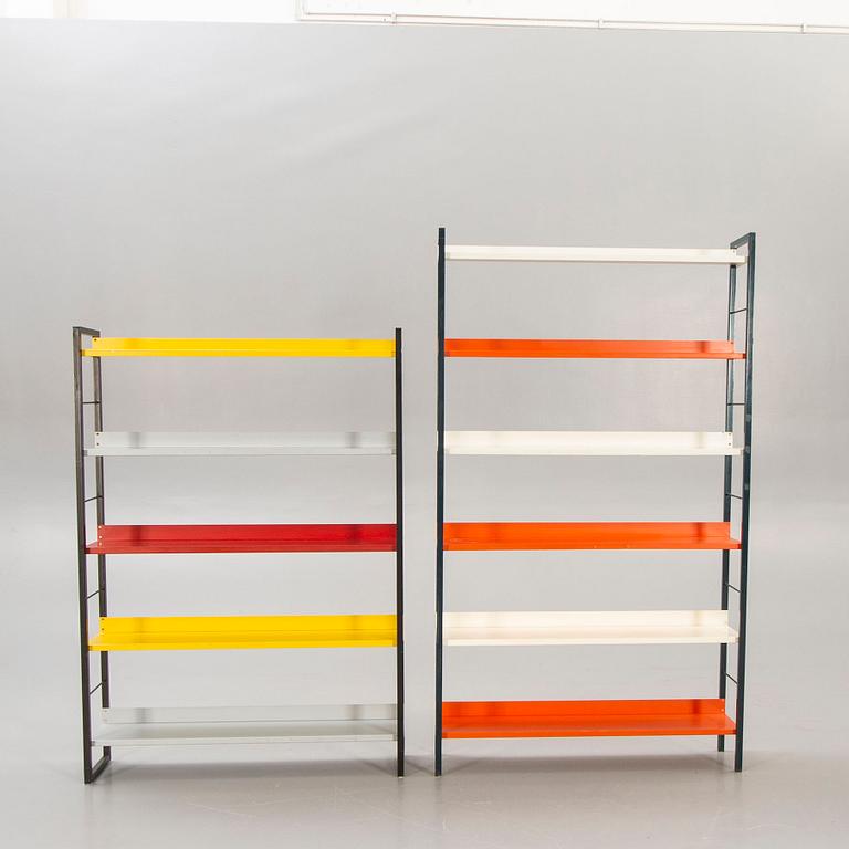 A pair of 1950s Adriaan Dekker lacquered metal book shelves for Tomado Holland.