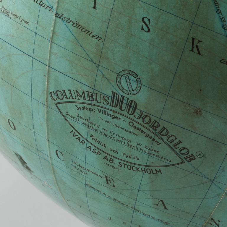JORDGLOB, Columbus Duo jordglob, Ivar Asp AB, Stockholm, 1900-talets mitt.