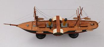 MODELLBÅT, hjulångare, daterad 1935.