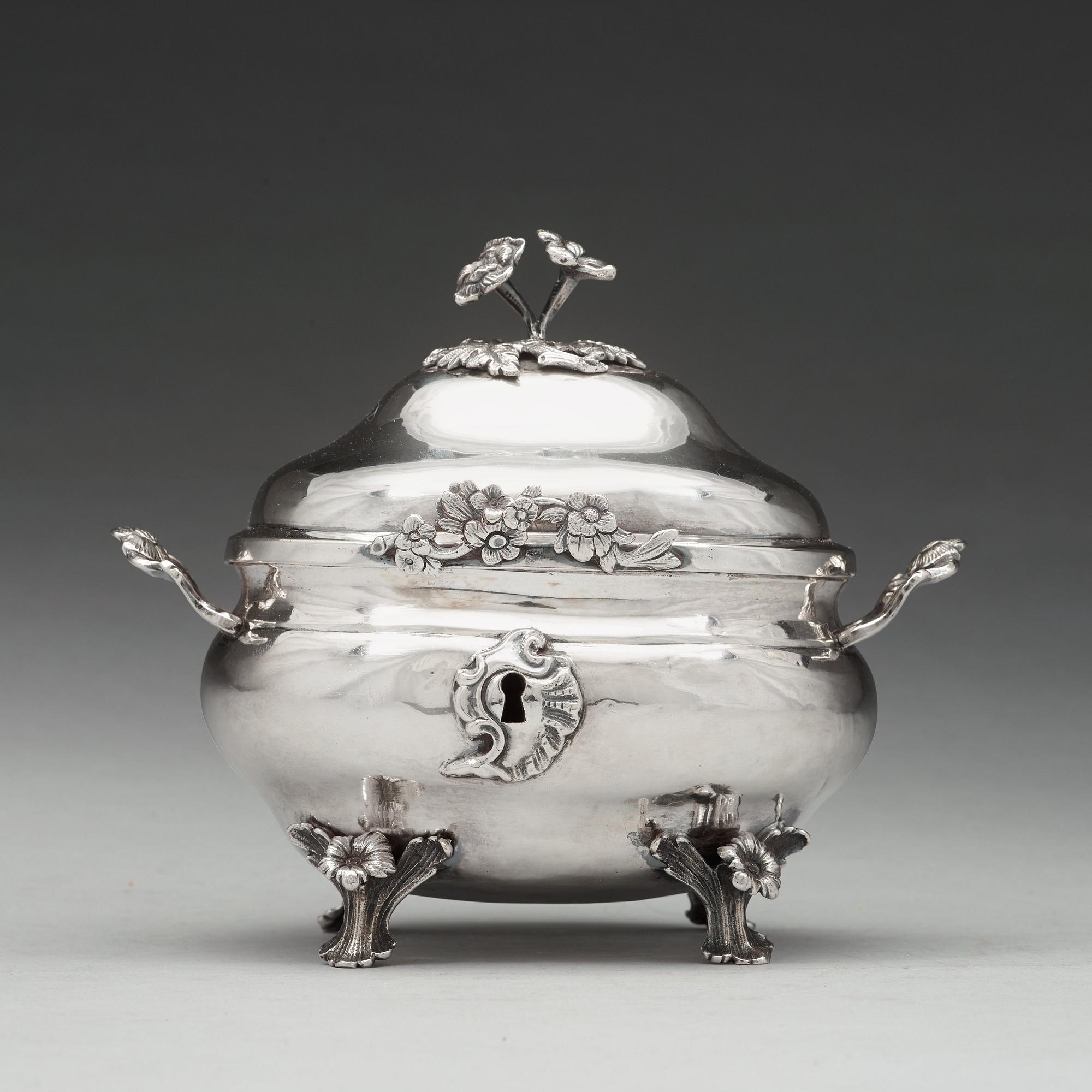 SOCKERSKRIN, silver, icke identifierad mästarstämpel, Stralsund 1700-tal, rokoko.