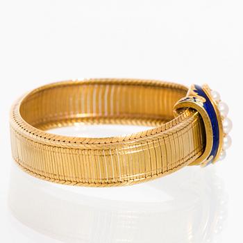 ARMBAND, emalj, pärlor, 18K guld, sent 1800-tal.