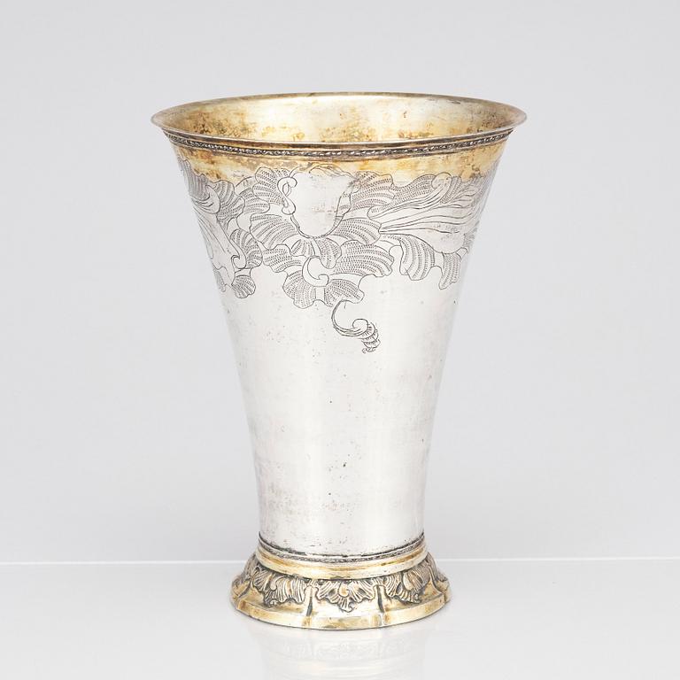 A Swedish 18th century parcel-gilt beaker, mark of Petter Julin, Köping 1765.