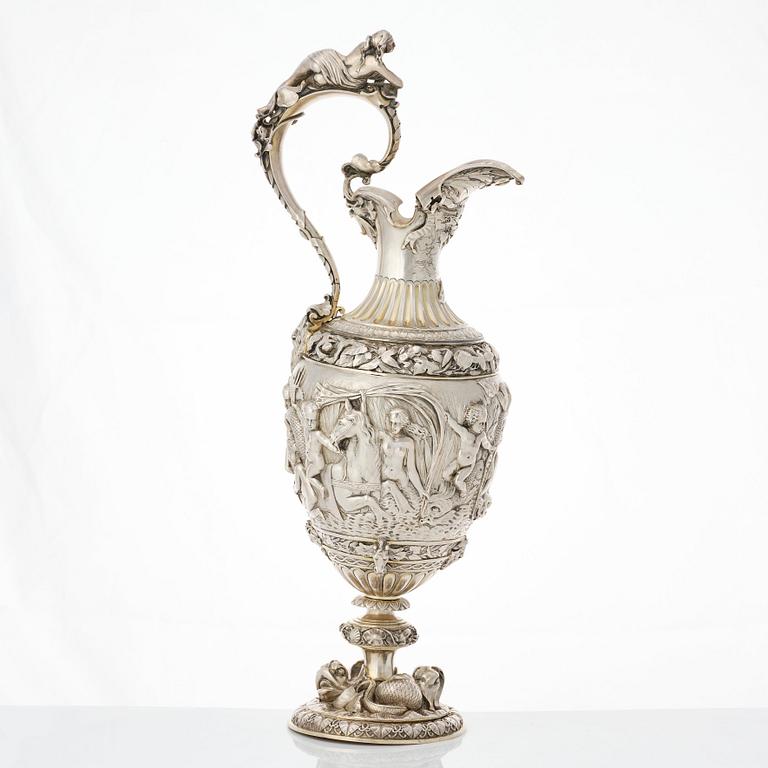 Frédéric Rudolphi, kanna och fat, silver, (Paris 1842-1872). Renässans-stil.