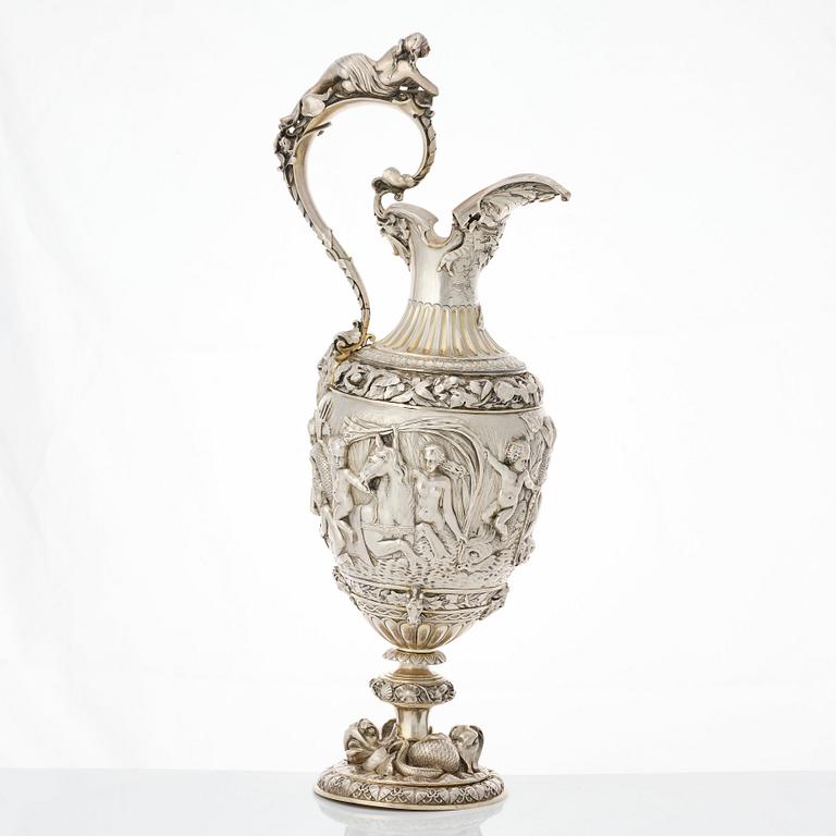 A French Renaissance-style parcel-gilt silver ewer and basin, mark of Frédéric Rudolphi (Paris 1842-1872).