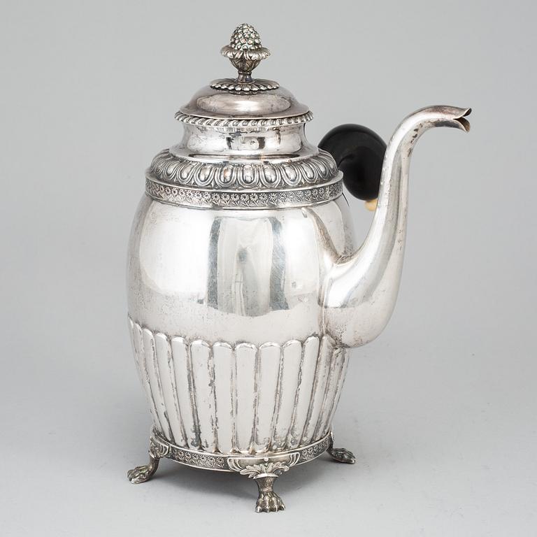 A silver coffee pot by Gustaf Folcker, Stockholm 1831.