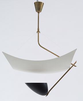 An Angelo Lelli brass and lacquered metal hanging lamp for Arredoluce, Italy 1950's.