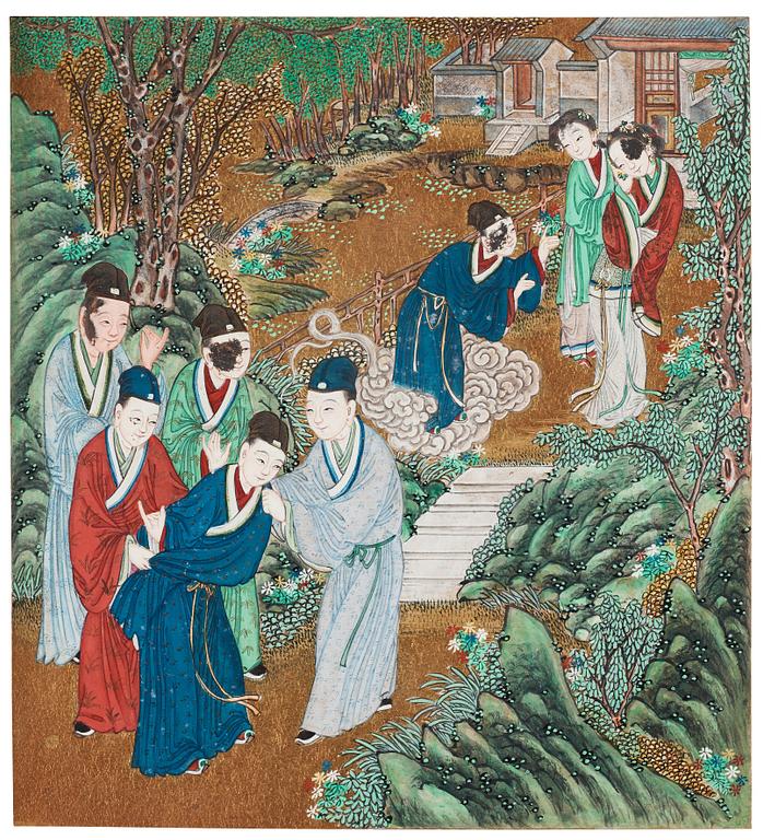 Kinesisk konstnär, färg och tusch på papper, nio stycken. Qingdynastin, 1800-tal.