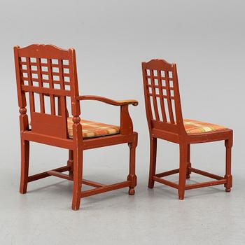 A set of four chairs and a pair of armchairs, early 20th century.