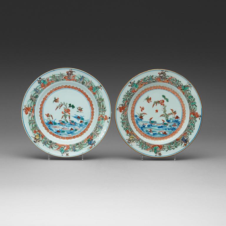 A pair of doucai dishes decorated with mandarin ducks and the eight immortals, Yongzheng (1723-1735).