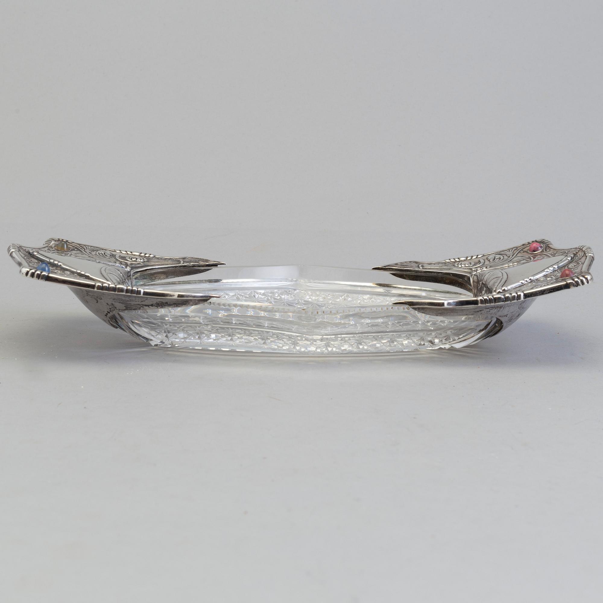 An art noveau gem silver mounted crystal glass bowl maker's mark Yegor Cheryatov for LORIÉ, MOSCOW, 1908-1917.