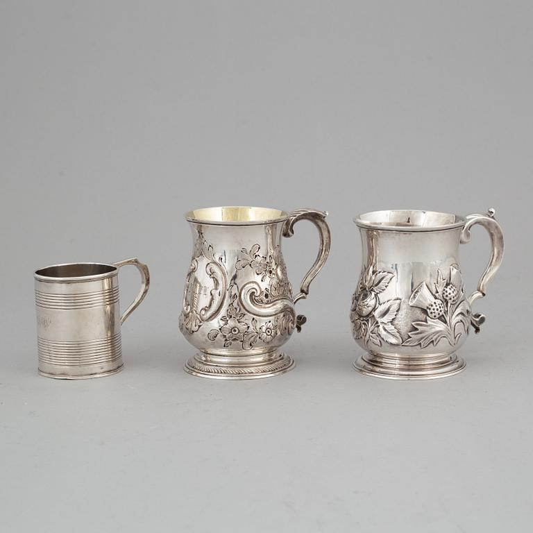 Three silver jugs, London 1743, 1767 and 1805.