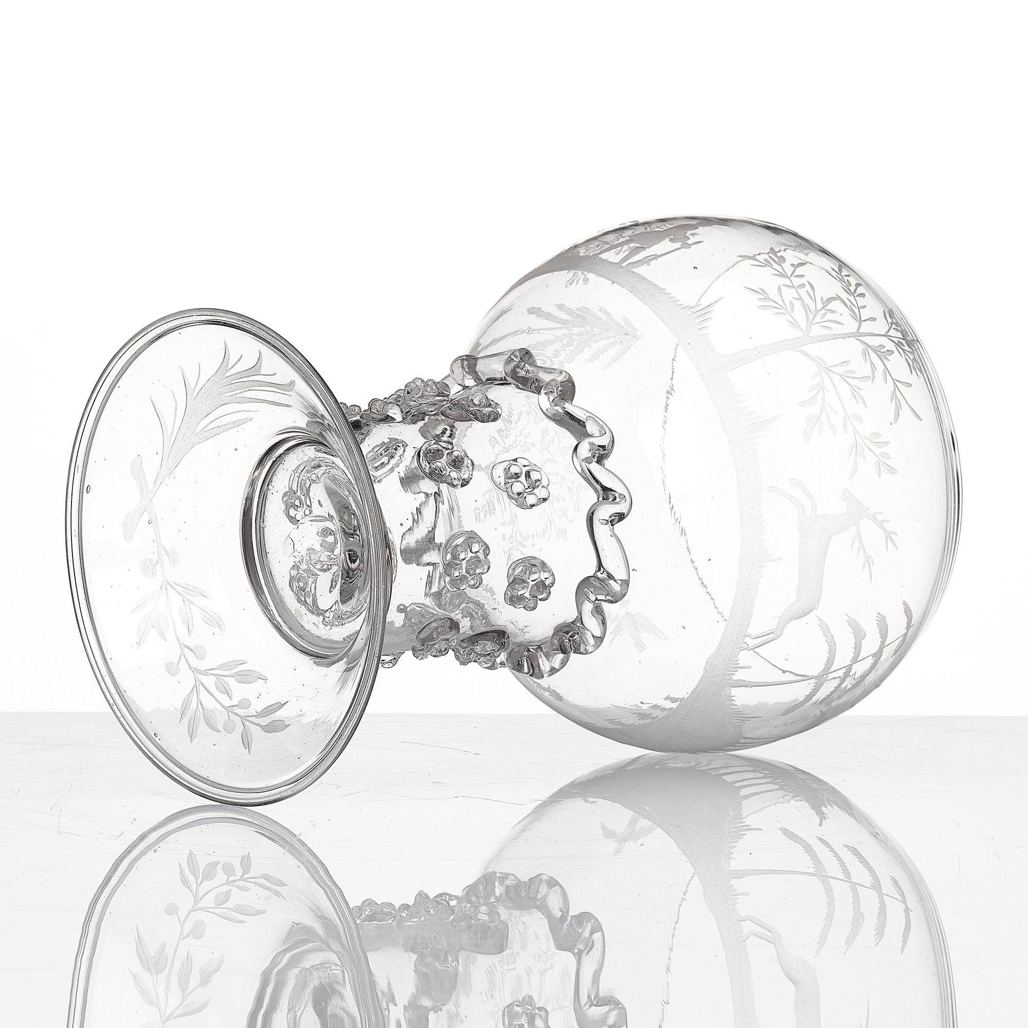 A lidded and engraved roemer from Kungsholms glasbruk, first part of the 18th century.