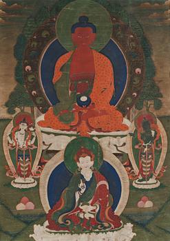 660. A Tibetan thanka, ink and colour on paper, 19th Century.