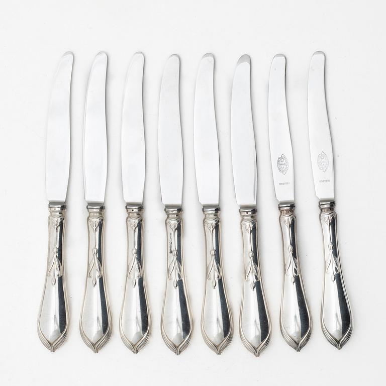 Matknivar, 8 st, silver, modell "Tulpan", bl a K Anderson, Stockholm 1954.