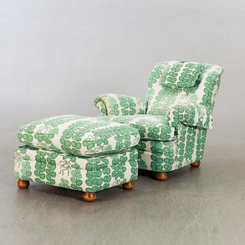 A model 336 easy chair with stool by Josef Frank for Firma Svenskt Tenn, Sweden.