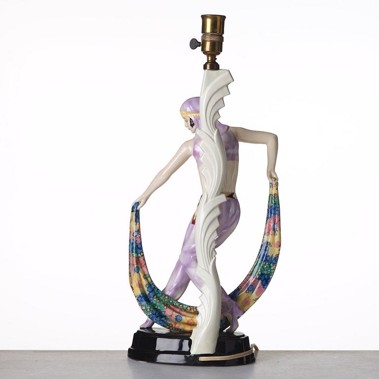 JOSEF LORENZL, figurin / bordslampa, "Odaliske" flintgods, Goldscheider, Wien, modell 5613.