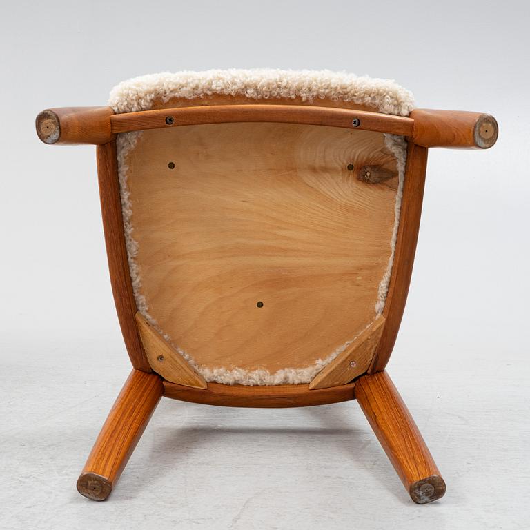 Niels Koefoed, six teak dining chairs upholstered in sheepskin, Denmark, 1960's.