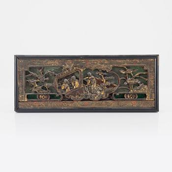 A Chinese carved wooden relief, late Qing dynasty.