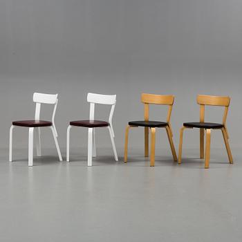 Four Alvar Aalto chairs from Artek, second half of the 20th century.