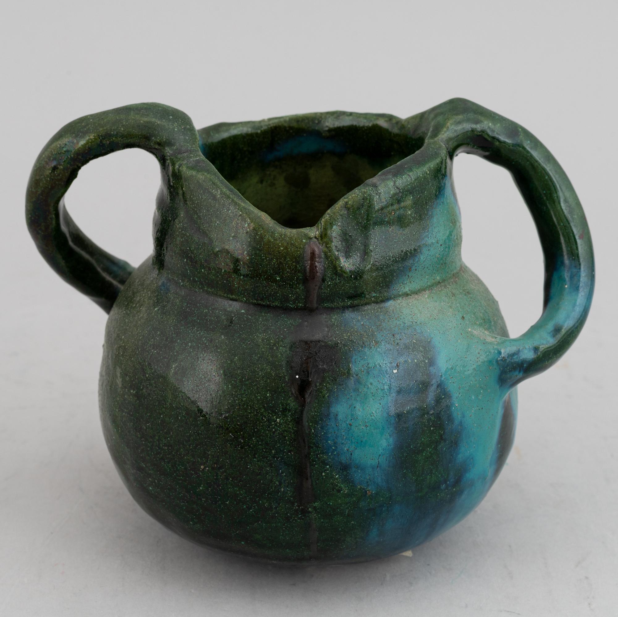 Ragnhild Godenius, two Two Art Nouveau glazed ceramic vases, one signed and dated 191? and 1914.