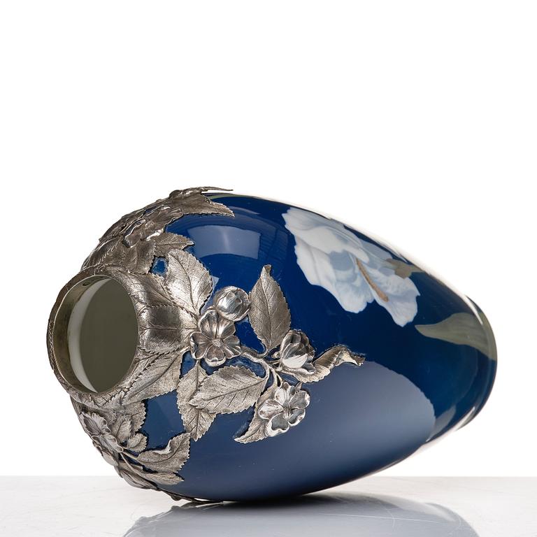 Anton Michelsen, & Royal Copenhagen, a porcelain vase with sterling silver mouth, Copenhagen 1910.