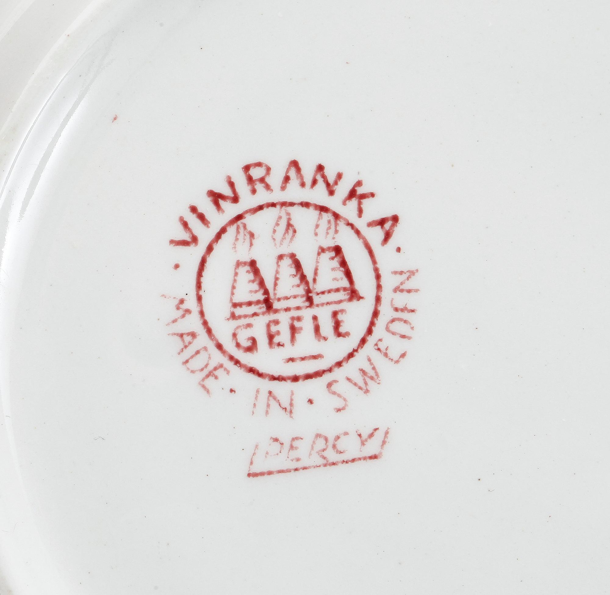 MATSERVIS, 40 delar. Flintgods. "Vinranka" Arthur Percy, Gefle.