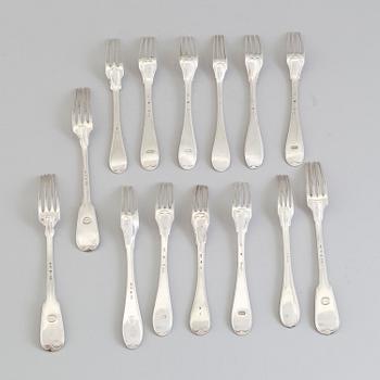 14 Swedish 19th century silver forks.