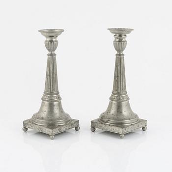 Nils Erik Justelius, a pair of pewter candlesticks, Eksjö, 1817.