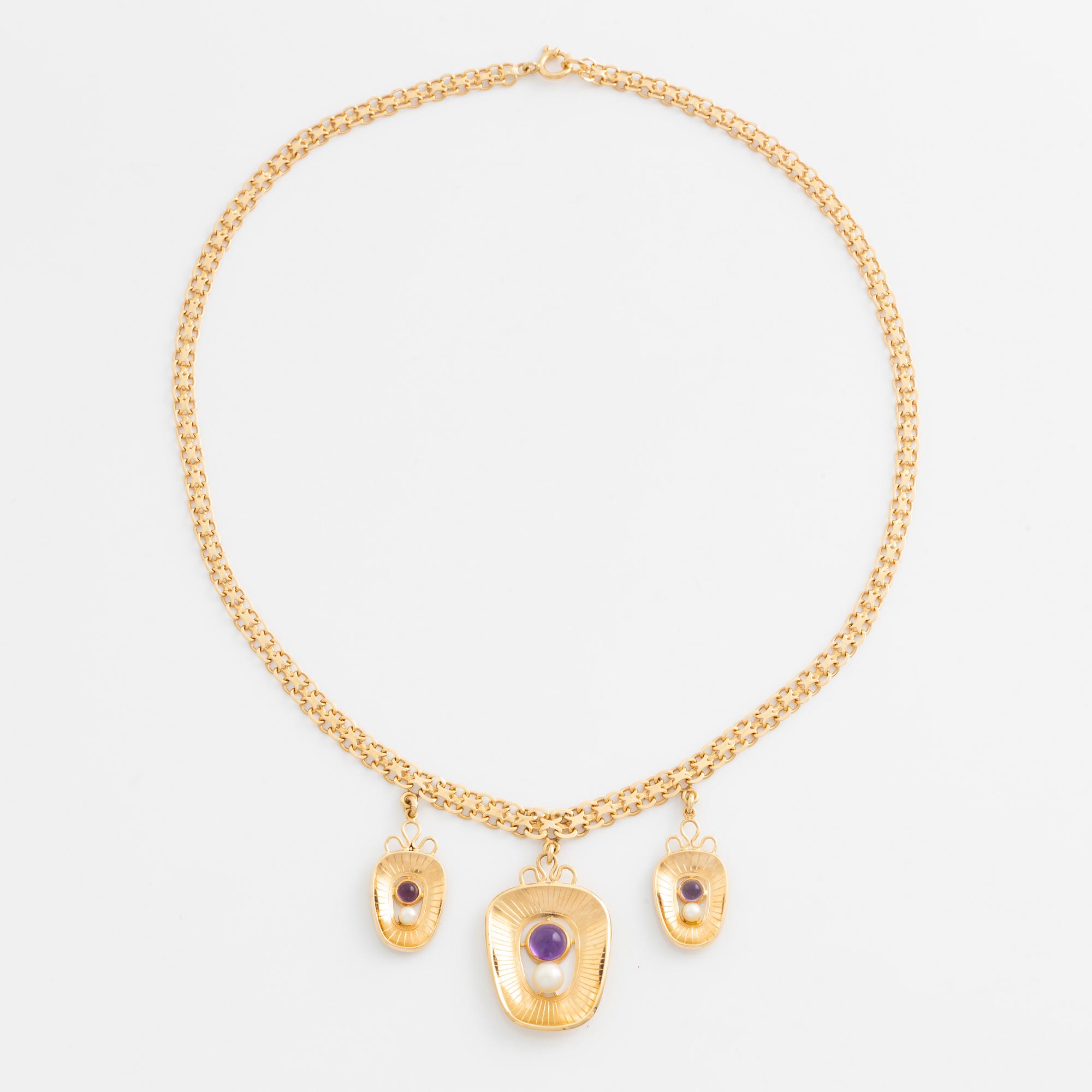Necklace 18K gold with three pendants, one of which is Stigbert from 1954.
