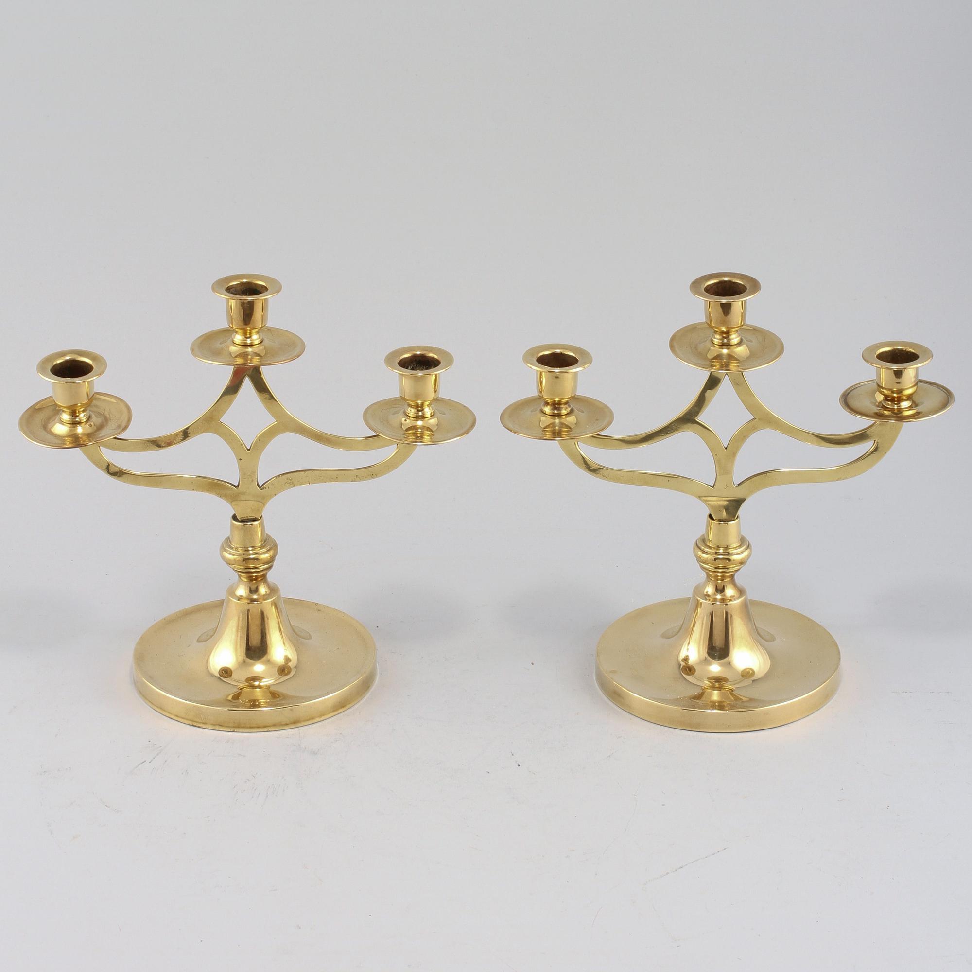 KANDELABRAR, ett par, mässing, jugend/jugendstil, 1900-tal.