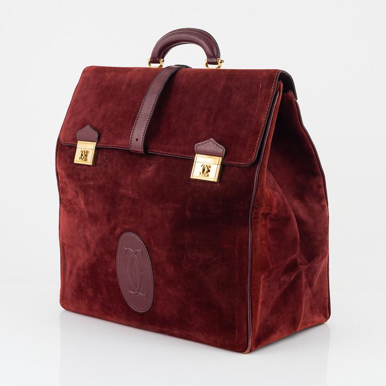 Cartier, A red suede vintage weekendbag.