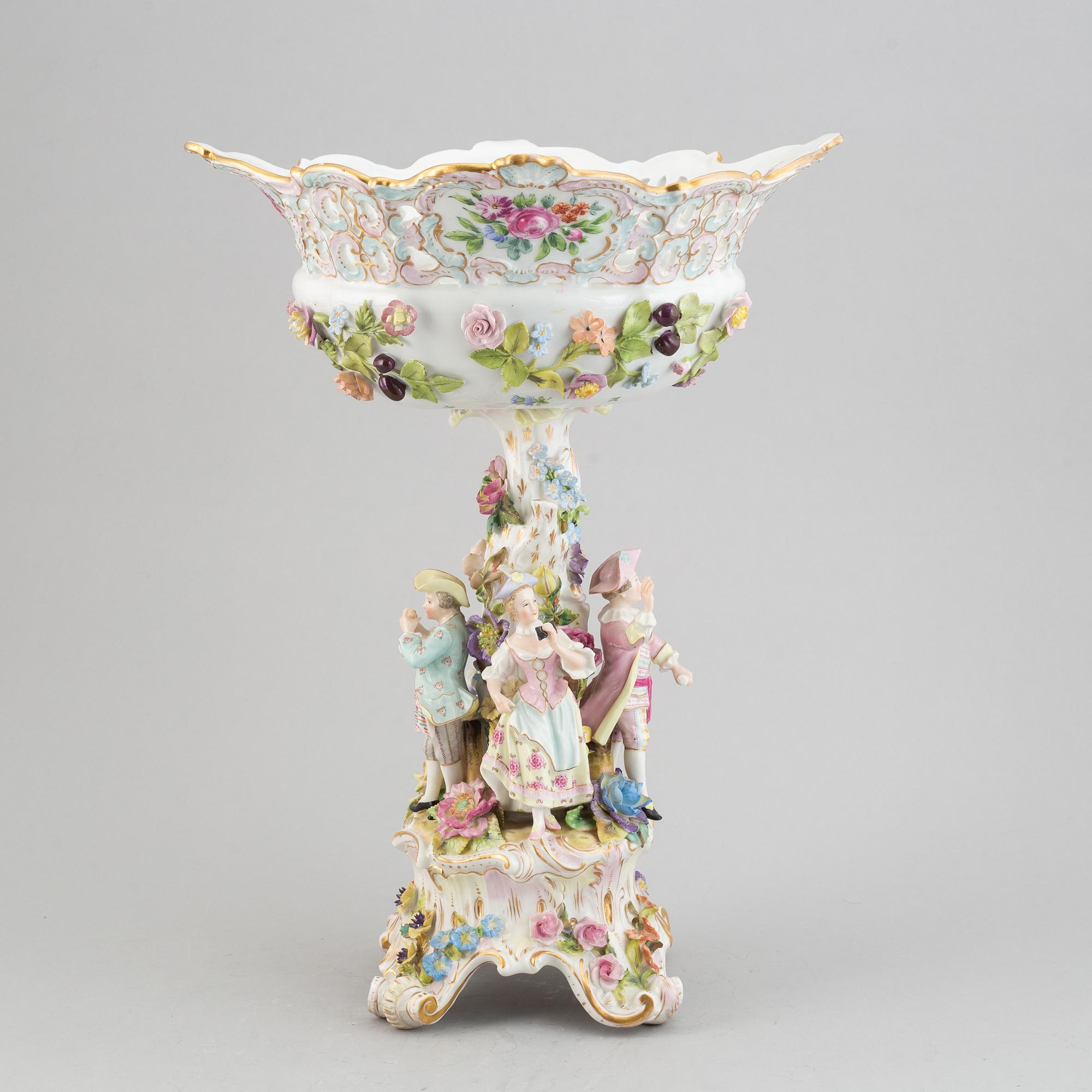 A large pocelain centerpiece, late 19th century. Meissen like mark.
